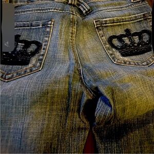 Women’s Blue Jeans with Crown Embroidery